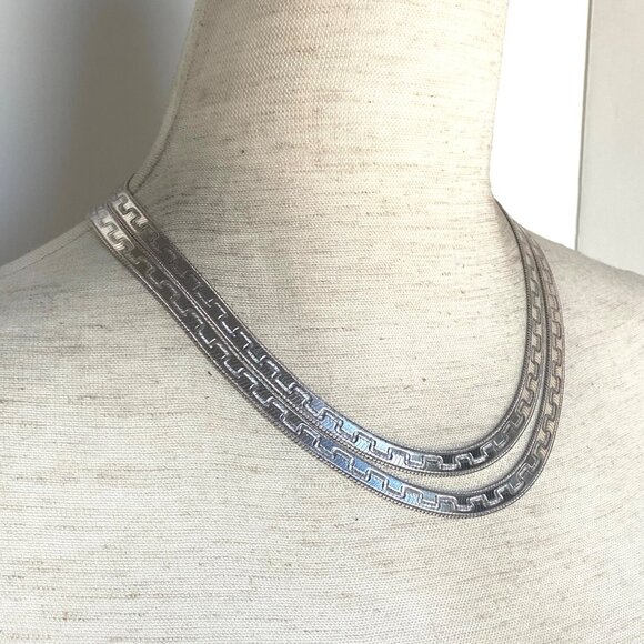 Milor Sterling Silver Italy Patterned Smooth Reversible Herringbone Chain 36" - Picture 1 of 16